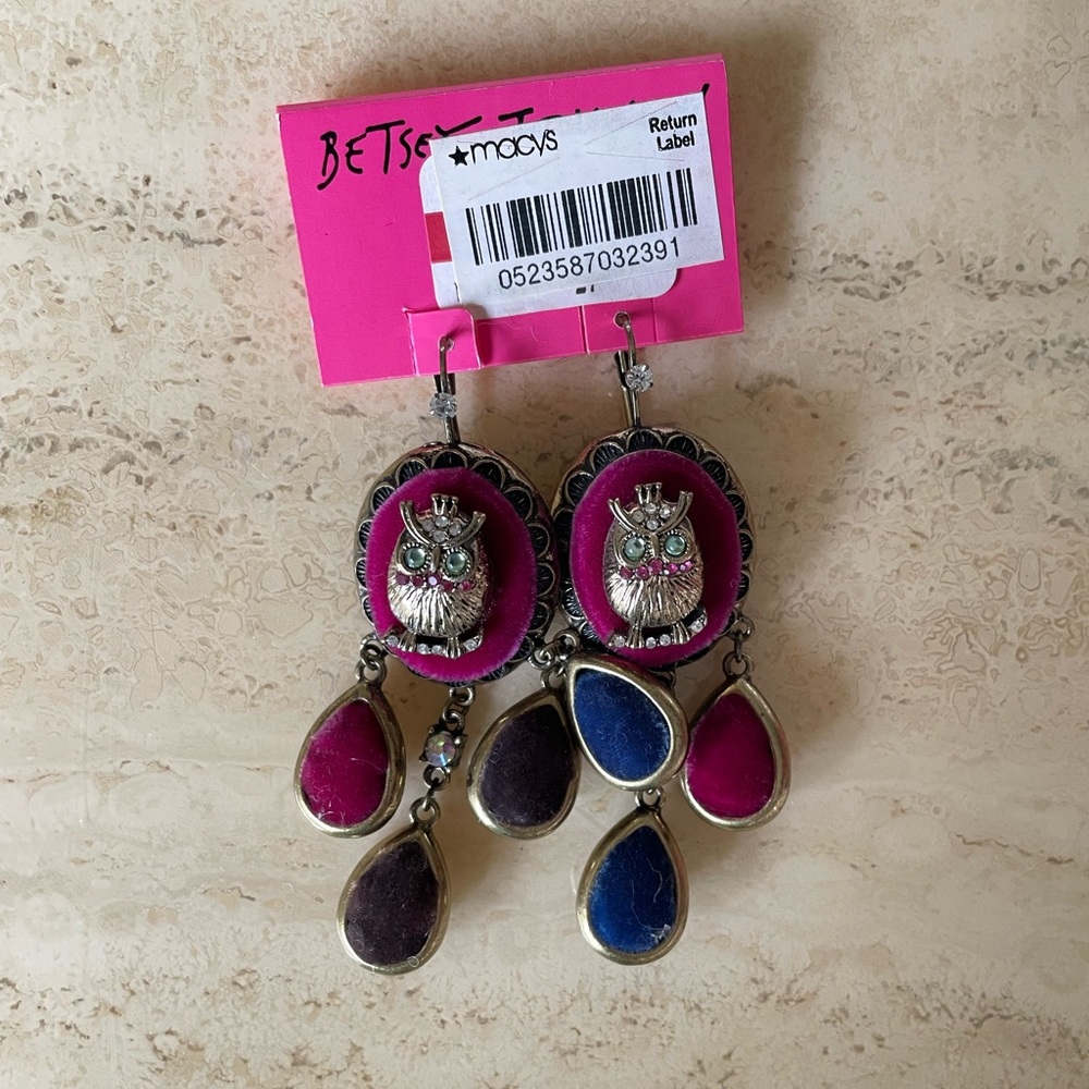 Betsey Johnson Velvet Owl Earrings